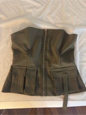 Zara Olive Green Strapless Cargo Corset Top